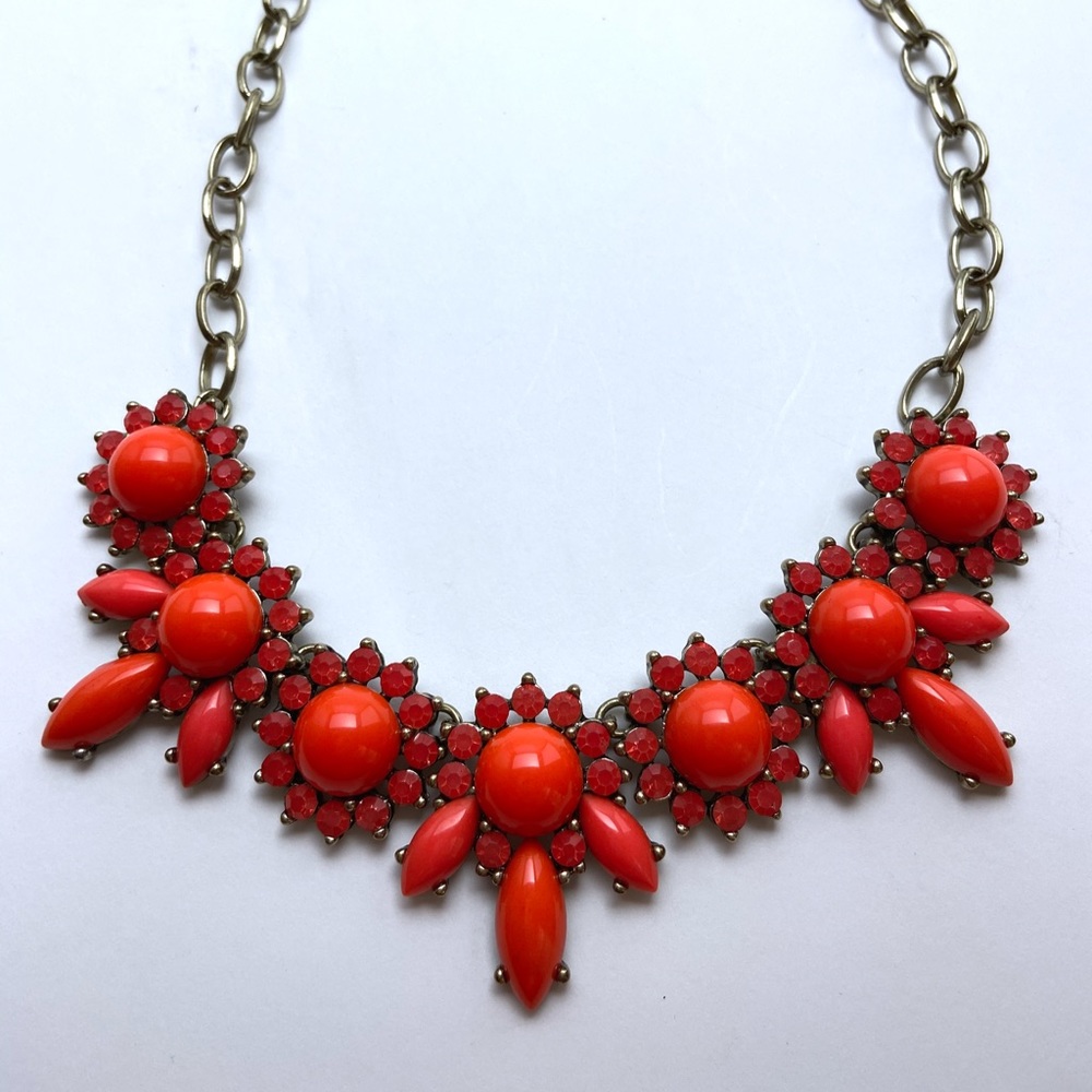 J Crew Orange And Gold toned Statement Necklace